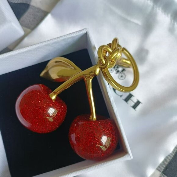 Coach Cherry Brass Cherry Bag Charm Keychain - Picture 3 of 6